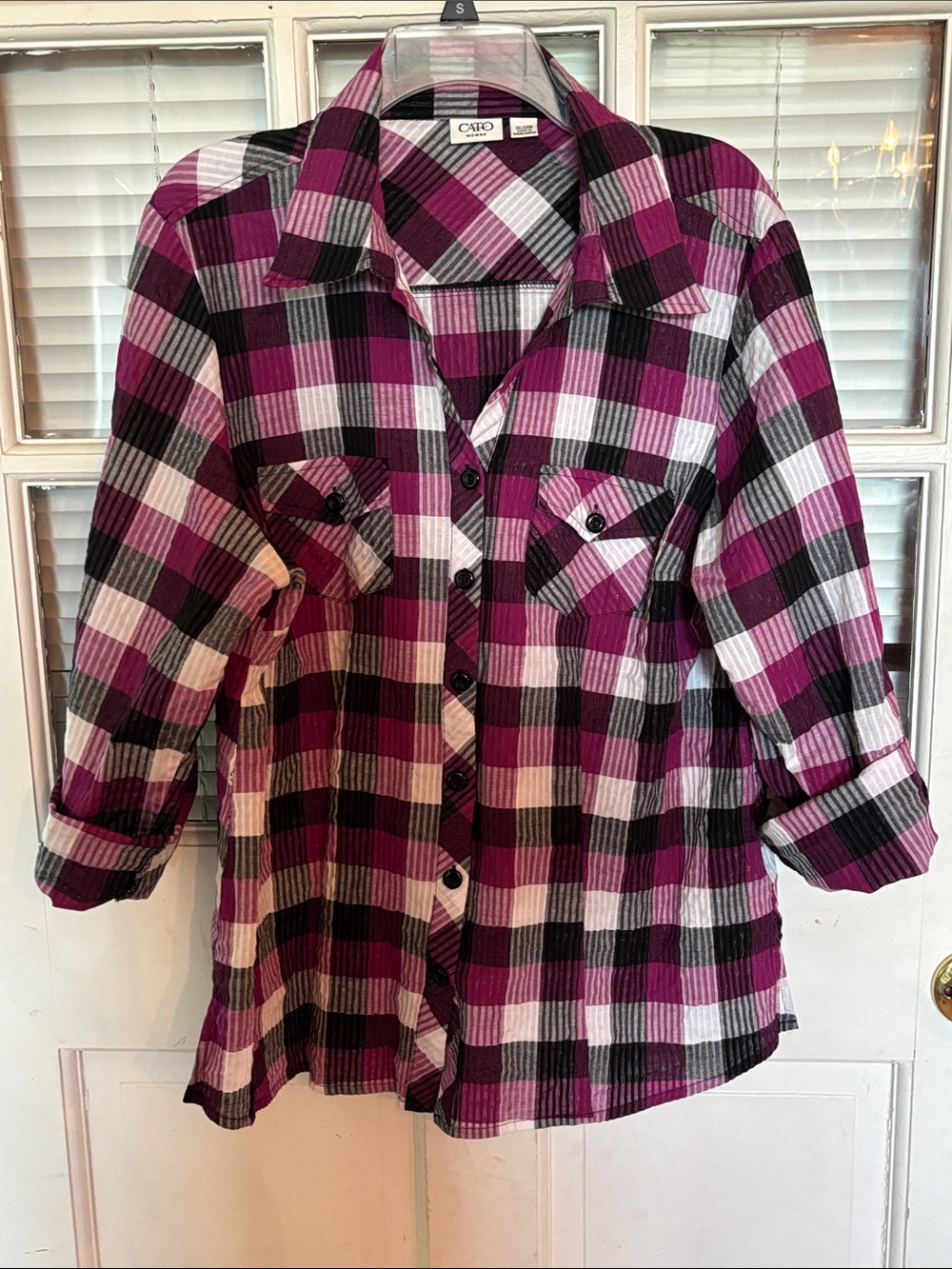 Cato Magenta, Black & White Plaid Button-Up Shirt size 22/24W - Picture 2 of 13